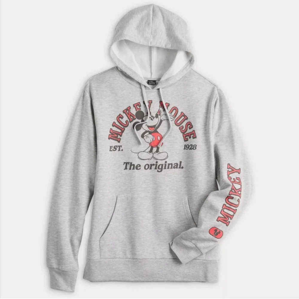 Disney Men's Small Hoodie Gray Mickey Mouse The Original 1928 Graphic Fleece NEW